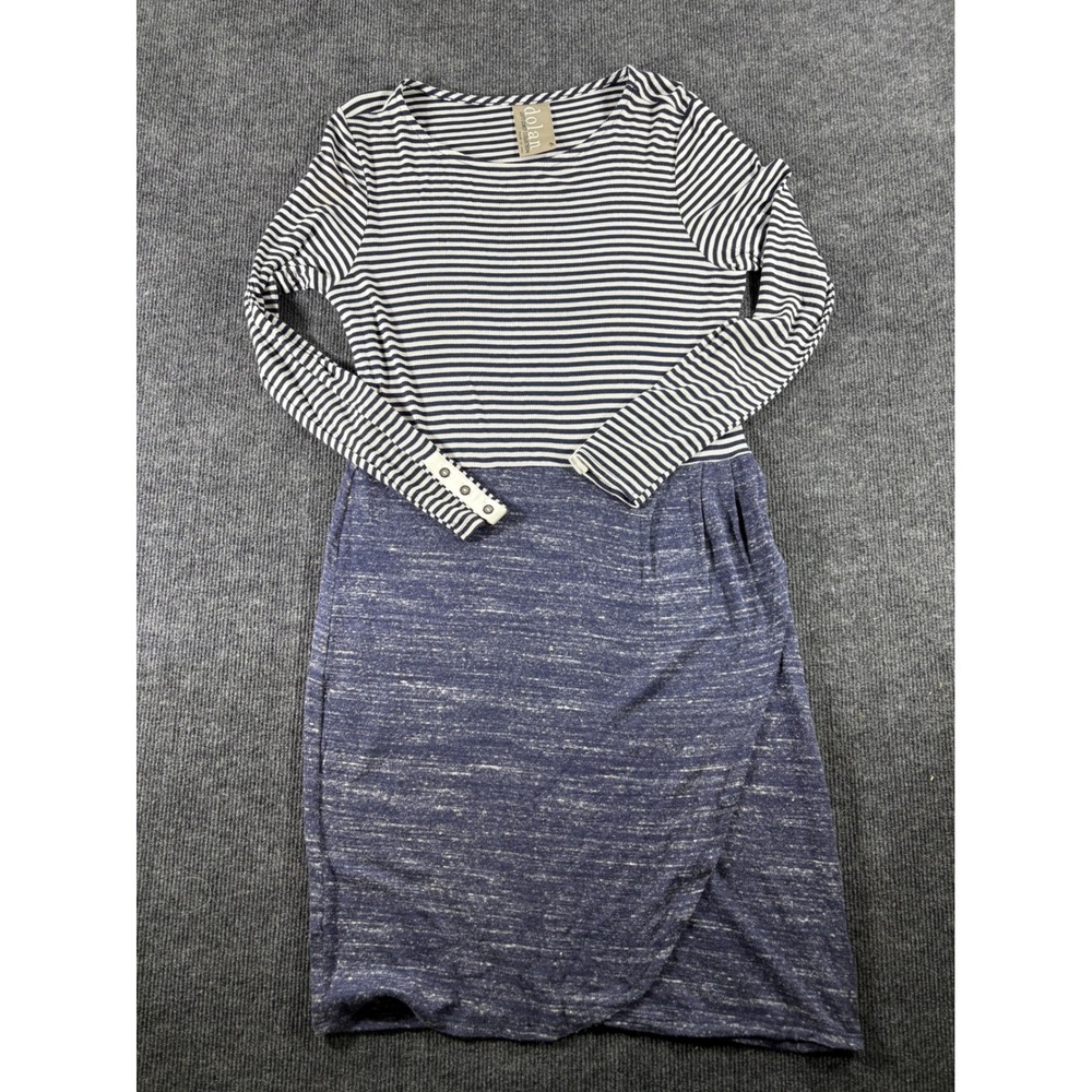 Dolan Left Coast Collection Striped Mixed Media‎ Wrap Dress Navy White Medium